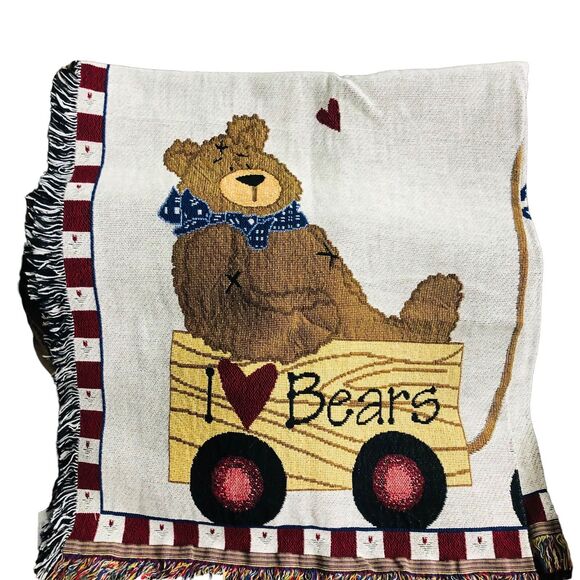 Throw Blanket Rag Doll Teddy Fringe Woven Tapestry Friends 52x60 Simply Home NEW - Picture 1 of 6